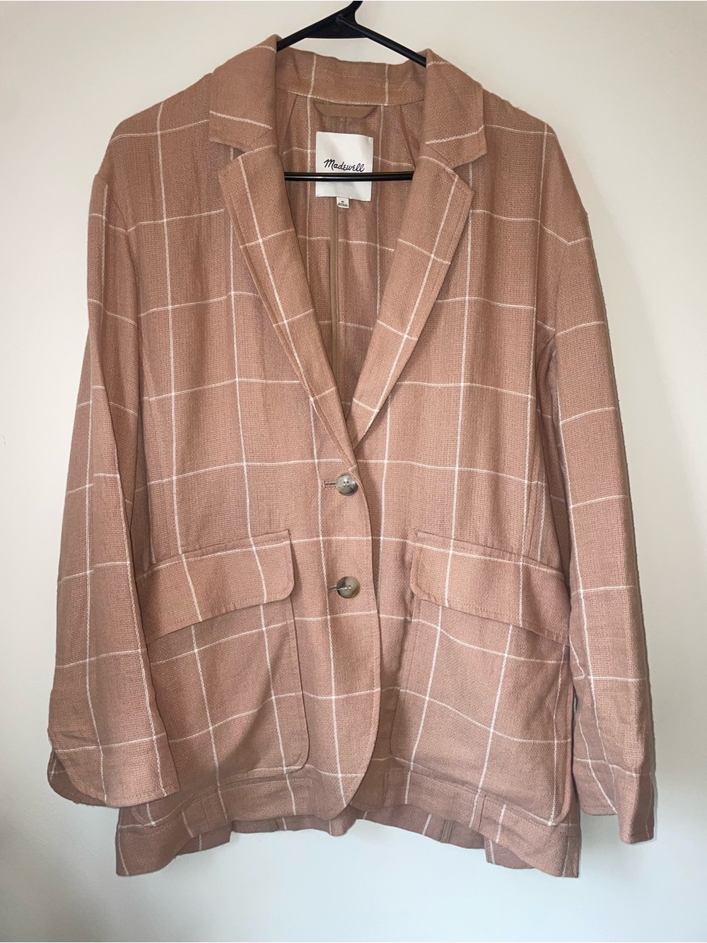 Madewell Linen Blend Tan Windowpane Blazer